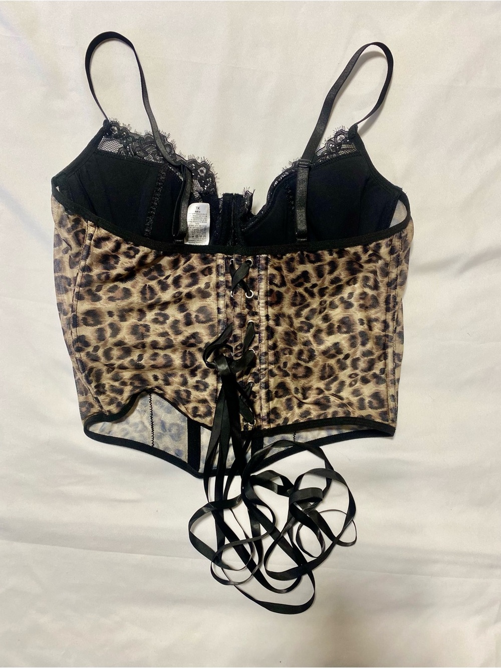 Leopard Print Lace-Trim Cropped Bustier Top - Leopard - Picture 6 of 7